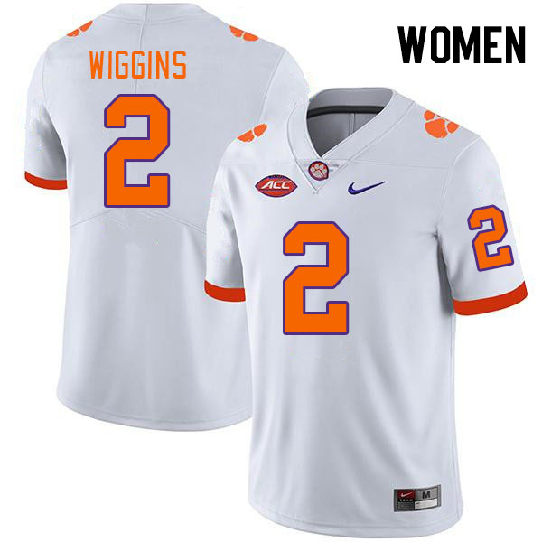 Women's Clemson Tigers Nate Wiggins #2 College White NCAA Authentic Football Stitched Jersey 23HL30YU
